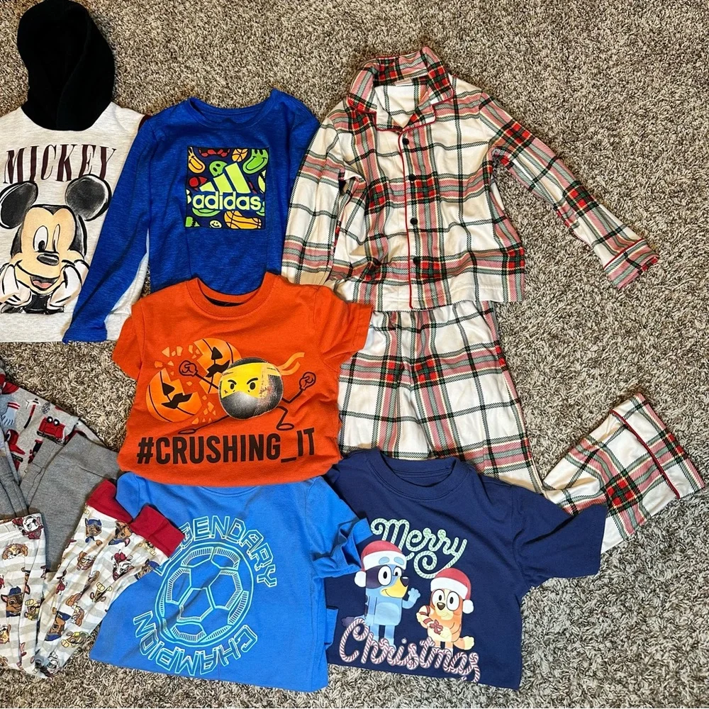 14 Pieces Set Colorful Kids Boy 5T/5 Mixed Bundle Graphic Tees Shorts Pants